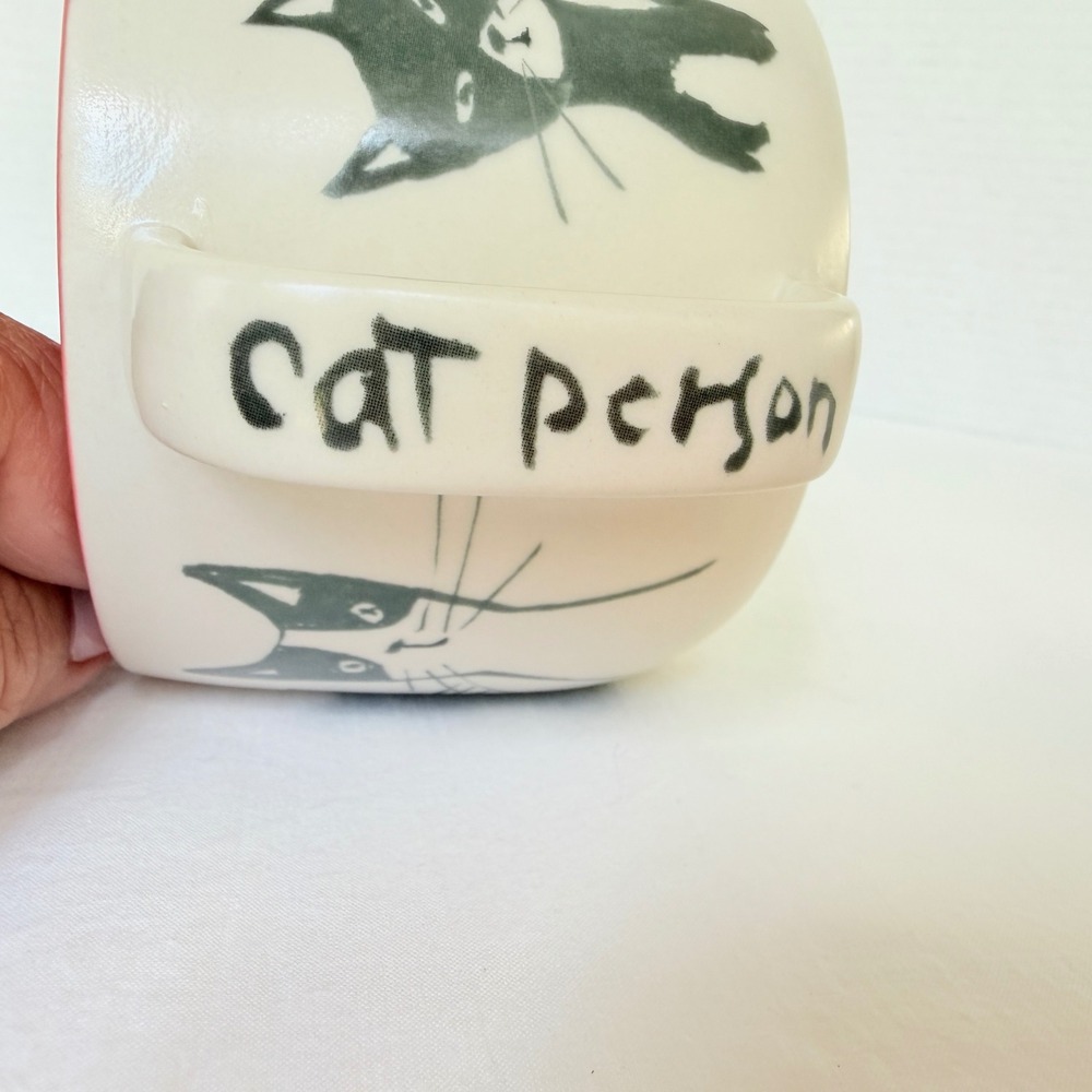 Anthropologie Retired Cat Person Mug Cream Excellent Black White CoralCeramic - Picture 5 of 8